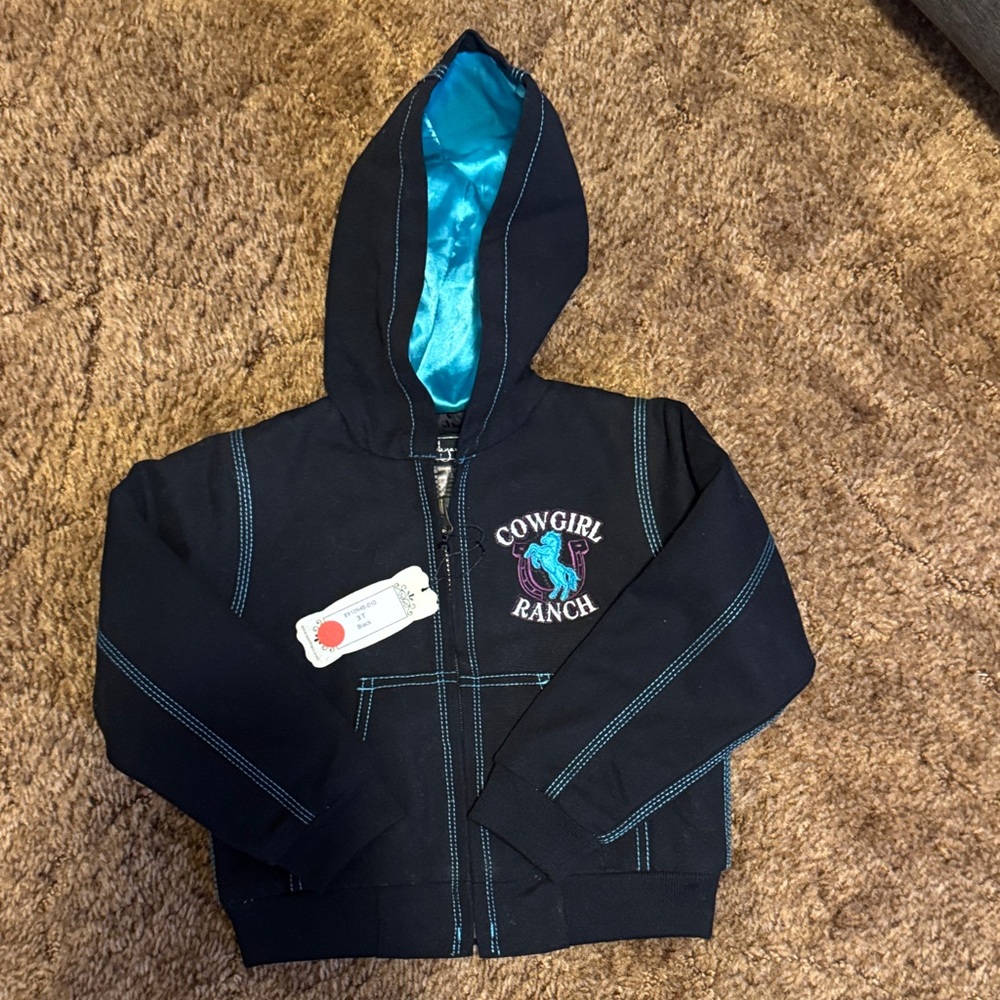 Cowgirl Ranch Black Hoodie with Blue Accents